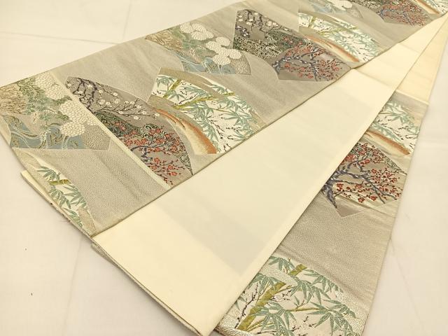 平和屋着物◎六通柄袋帯　地紙松竹梅風景文　金銀糸　正絹　逸品　BAAU2407yc