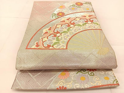 平和屋着物◎六通柄袋帯　唐織　扇面花文　金銀糸　正絹　逸品　BAAU2411yc