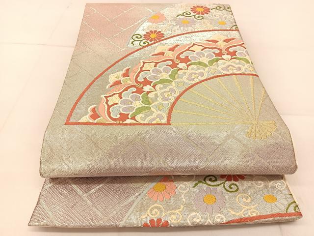平和屋着物◎六通柄袋帯　唐織　扇面花文　金銀糸　正絹　逸品　BAAU2411yc