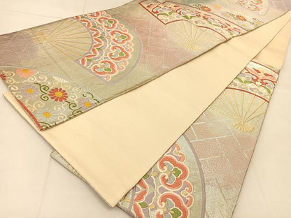 平和屋着物◎六通柄袋帯　唐織　扇面花文　金銀糸　正絹　逸品　BAAU2411yc