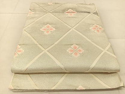 平和屋着物◎六通柄袋帯　唐織　花菱文　銀糸　正絹　逸品　BAAU2412yc