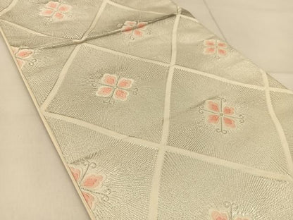 平和屋着物◎六通柄袋帯　唐織　花菱文　銀糸　正絹　逸品　BAAU2412yc