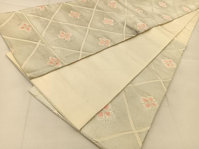 平和屋着物◎六通柄袋帯　唐織　花菱文　銀糸　正絹　逸品　BAAU2412yc