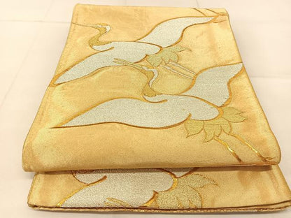 平和屋着物◎六通柄袋帯　群鶴　金銀糸　正絹　逸品　BAAU2417yc