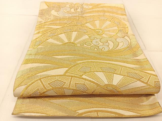 平和屋着物◎全通柄袋帯　立波片輪車文　金銀糸　正絹　逸品　BAAU2418yc