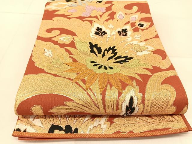 平和屋着物◎六通柄袋帯　唐織　宝相華　金糸　正絹　逸品　BAAU2422yc