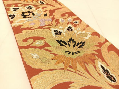 平和屋着物◎六通柄袋帯　唐織　宝相華　金糸　正絹　逸品　BAAU2422yc