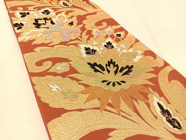 平和屋着物◎六通柄袋帯　唐織　宝相華　金糸　正絹　逸品　BAAU2422yc