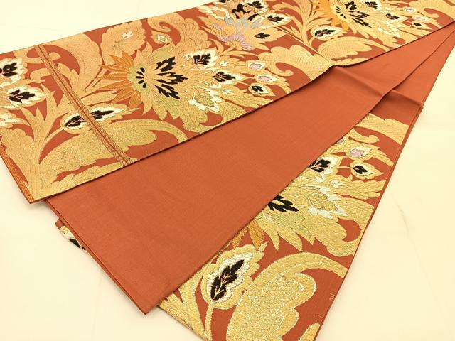 平和屋着物◎六通柄袋帯　唐織　宝相華　金糸　正絹　逸品　BAAU2422yc