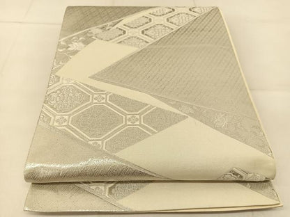平和屋着物◎六通柄袋帯　山道花文　銀糸　正絹　逸品　BAAU2427yc