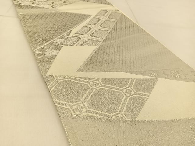 平和屋着物◎六通柄袋帯　山道花文　銀糸　正絹　逸品　BAAU2427yc