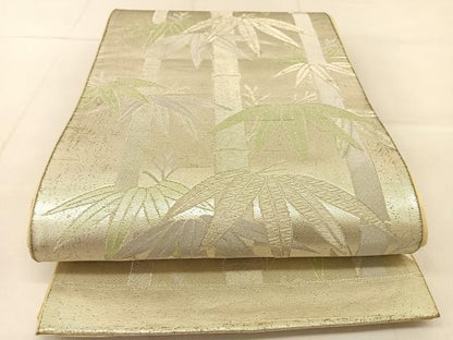 平和屋着物◎六通柄袋帯　笹竹文　銀糸　正絹　逸品　BAAU2428yc