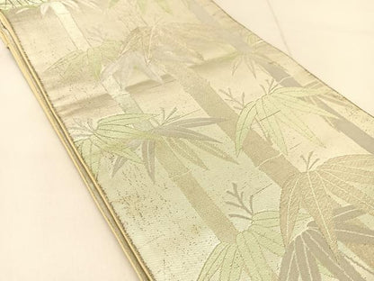 平和屋着物◎六通柄袋帯　笹竹文　銀糸　正絹　逸品　BAAU2428yc