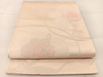 平和屋着物◎六通柄袋帯　草花文　銀糸　正絹　逸品　BAAU2431yc