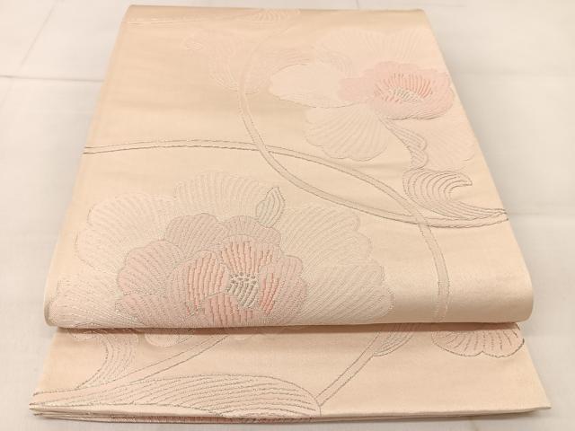 平和屋着物◎六通柄袋帯　草花文　銀糸　正絹　逸品　BAAU2431yc