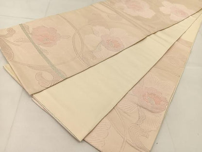 平和屋着物◎六通柄袋帯　草花文　銀糸　正絹　逸品　BAAU2431yc