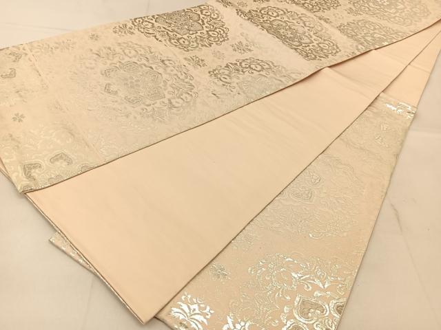 平和屋着物◎六通柄 本袋帯 正倉院花文 銀糸 正絹 逸品 BAAU2433yc