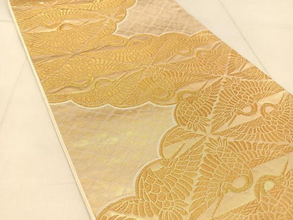 平和屋着物◎六通柄袋帯　双鶴文　金糸　正絹　逸品　BAAU2441yc
