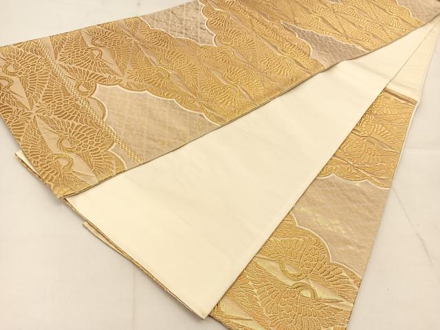 平和屋着物◎六通柄袋帯　双鶴文　金糸　正絹　逸品　BAAU2441yc