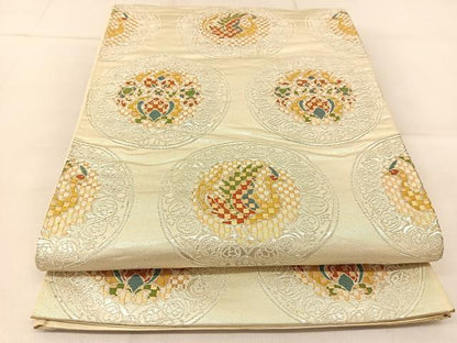 平和屋着物◎六通柄袋帯　花鳥丸文　金銀糸　正絹　逸品　BAAU2444yc