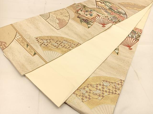 平和屋着物◎六通柄袋帯　唐織　扇面御所車花文　金銀糸　正絹　逸品　BAAU2450yc
