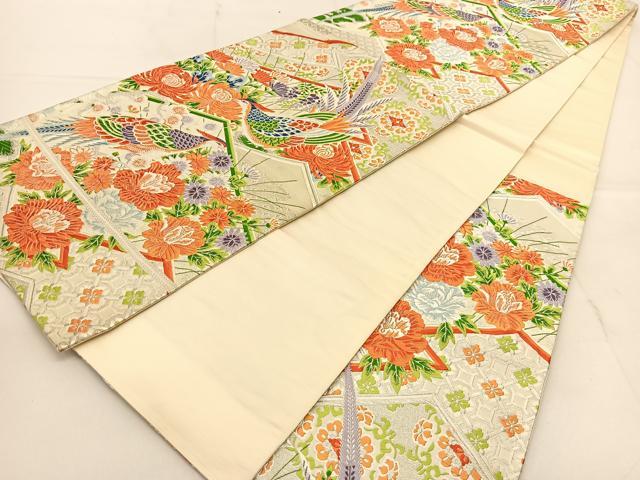 平和屋着物◎六通柄袋帯　唐織　鳳凰花文　銀糸　正絹　逸品　BAAU2480yc