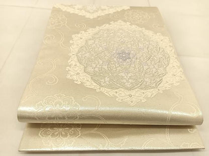 平和屋着物◎六通柄袋帯　唐織　正倉院花文　銀糸　正絹　逸品　BAAU2483yc