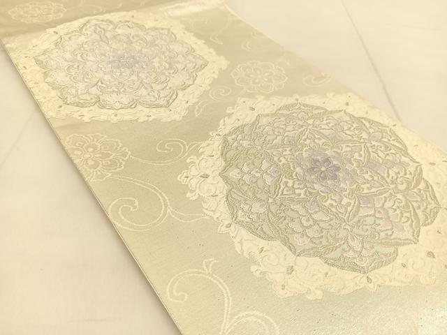 平和屋着物◎六通柄袋帯　唐織　正倉院花文　銀糸　正絹　逸品　BAAU2483yc