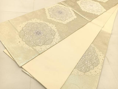 平和屋着物◎六通柄袋帯　唐織　正倉院花文　銀糸　正絹　逸品　BAAU2483yc