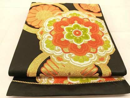 平和屋着物◎六通柄袋帯　唐織　正倉院花文　金糸　正絹　逸品　BAAU2487yc