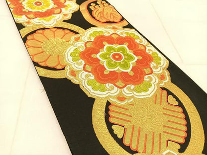 平和屋着物◎六通柄袋帯　唐織　正倉院花文　金糸　正絹　逸品　BAAU2487yc
