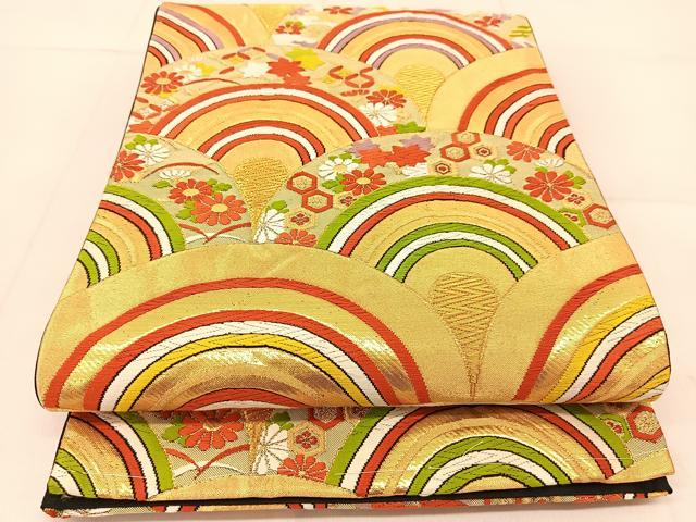 平和屋着物◎六通柄袋帯　唐織　吉祥花青海波　金糸　正絹　逸品　BAAU2488yc