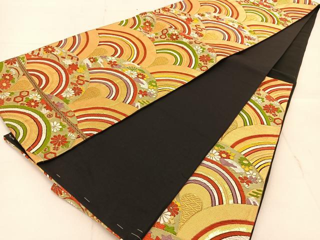 平和屋着物◎六通柄袋帯　唐織　吉祥花青海波　金糸　正絹　逸品　BAAU2488yc