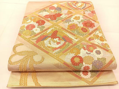 平和屋着物◎六通柄袋帯　唐織　鳳凰菱花文　金糸　正絹　逸品　BAAU2490yc