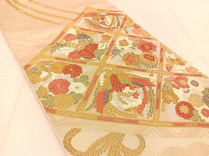 平和屋着物◎六通柄袋帯　唐織　鳳凰菱花文　金糸　正絹　逸品　BAAU2490yc