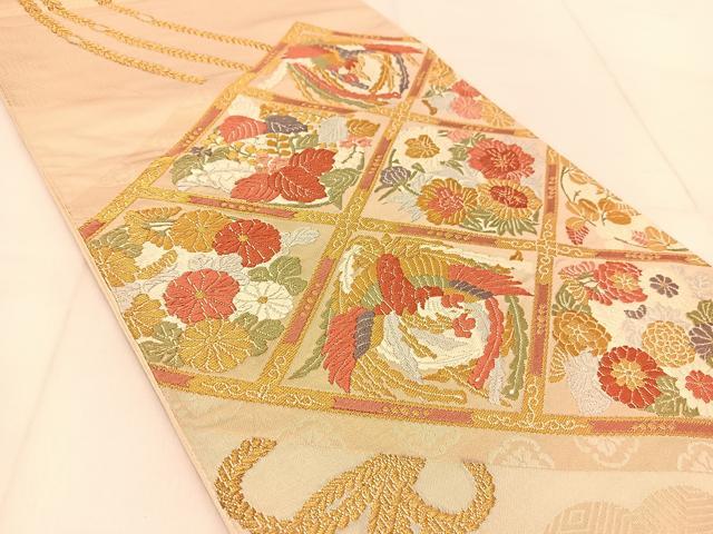 平和屋着物◎六通柄袋帯　唐織　鳳凰菱花文　金糸　正絹　逸品　BAAU2490yc
