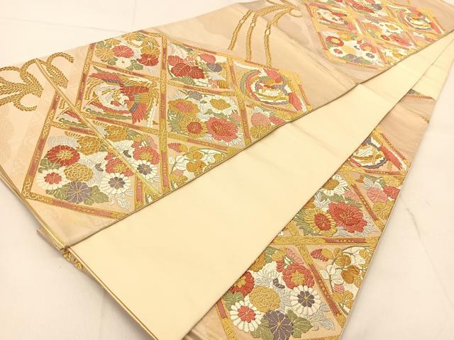 平和屋着物◎六通柄袋帯　唐織　鳳凰菱花文　金糸　正絹　逸品　BAAU2490yc