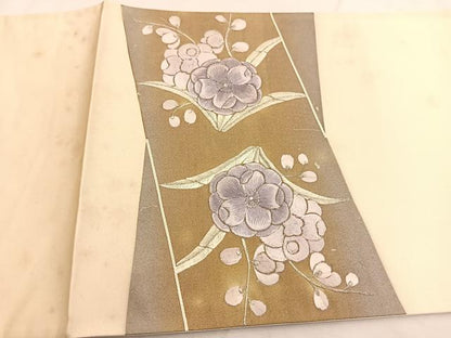平和屋着物◎西陣　太鼓柄袋帯　刺繍　草花文　銀糸　証紙付き　正絹　逸品　BAAU2520yc
