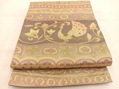 平和屋着物◎六通柄　京袋帯　鳳凰更紗横段文　金糸　正絹　逸品　BAAU2558yc
