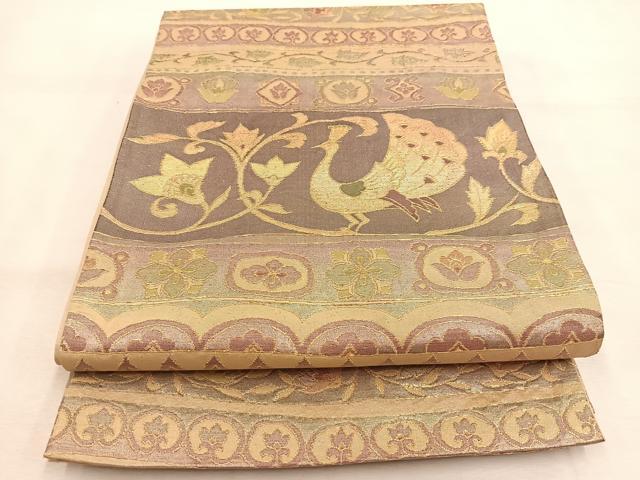 平和屋着物◎六通柄　京袋帯　鳳凰更紗横段文　金糸　正絹　逸品　BAAU2558yc