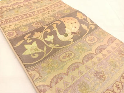 平和屋着物◎六通柄　京袋帯　鳳凰更紗横段文　金糸　正絹　逸品　BAAU2558yc