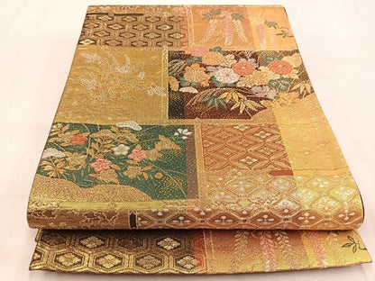 平和屋着物◎六通柄袋帯　唐織　吉祥草花文　金銀糸　正絹　逸品　BAAU2563yc