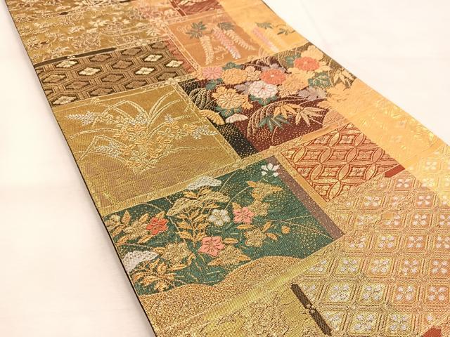 平和屋着物◎六通柄袋帯　唐織　吉祥草花文　金銀糸　正絹　逸品　BAAU2563yc