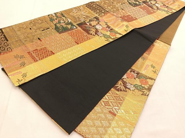 平和屋着物◎六通柄袋帯　唐織　吉祥草花文　金銀糸　正絹　逸品　BAAU2563yc