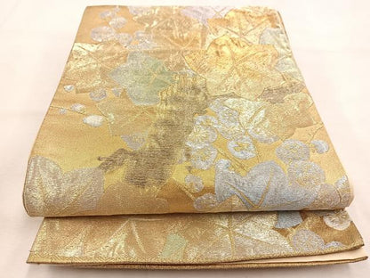 平和屋着物◎六通柄袋帯　楓梅文　金銀糸　正絹　逸品　BAAU2565yc