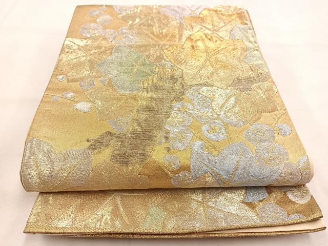 平和屋着物◎六通柄袋帯　楓梅文　金銀糸　正絹　逸品　BAAU2565yc