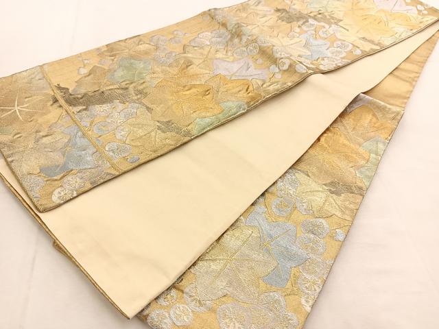 平和屋着物◎六通柄袋帯　楓梅文　金銀糸　正絹　逸品　BAAU2565yc