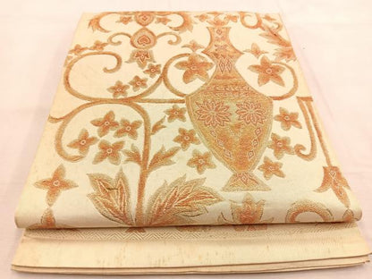 平和屋着物◎六通柄　本袋帯　陶器花文　金糸　正絹　逸品　BAAU2570yc