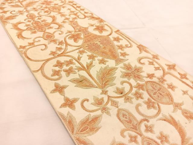 平和屋着物◎六通柄　本袋帯　陶器花文　金糸　正絹　逸品　BAAU2570yc