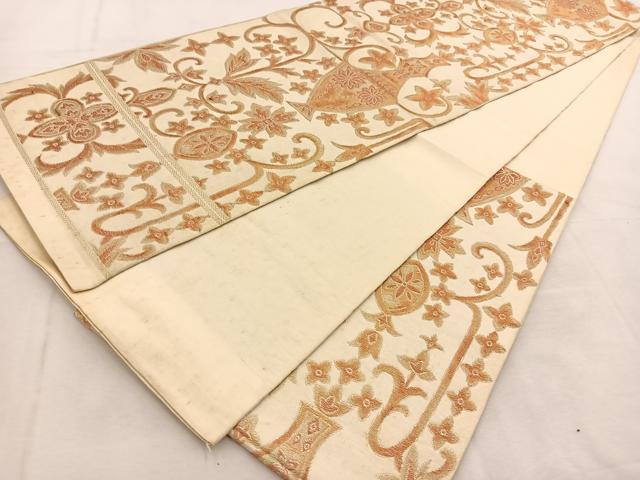 平和屋着物◎六通柄　本袋帯　陶器花文　金糸　正絹　逸品　BAAU2570yc